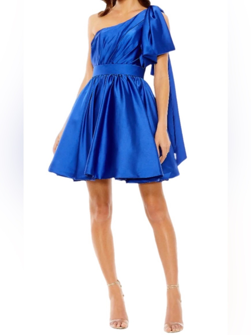 NWT IEENA for Mac Duggal One-Shoulder Satin Charmeuse Cobalt Blue Cocktail Dress
